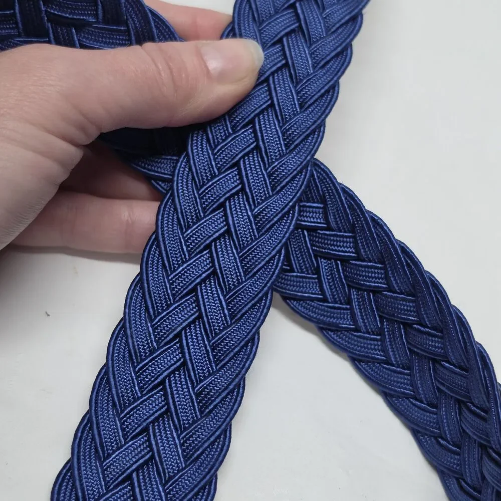 Torino Men’s 52 Woven Leather Belt Cork Fabric Weave Made In USA Cobalt Blue/Tan